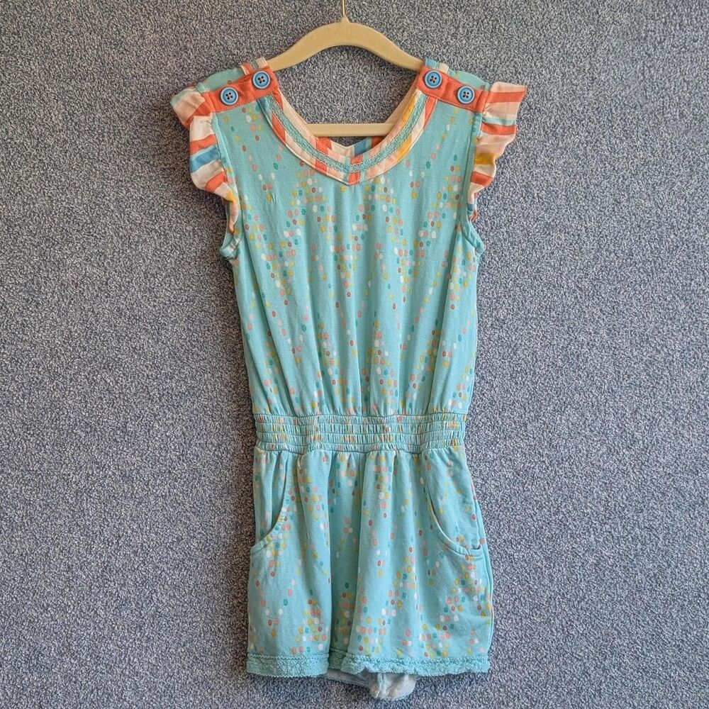Matilda Jane Girls Size 6 Dream Chasers Confetti Party Aqua Blue Dotted Romper